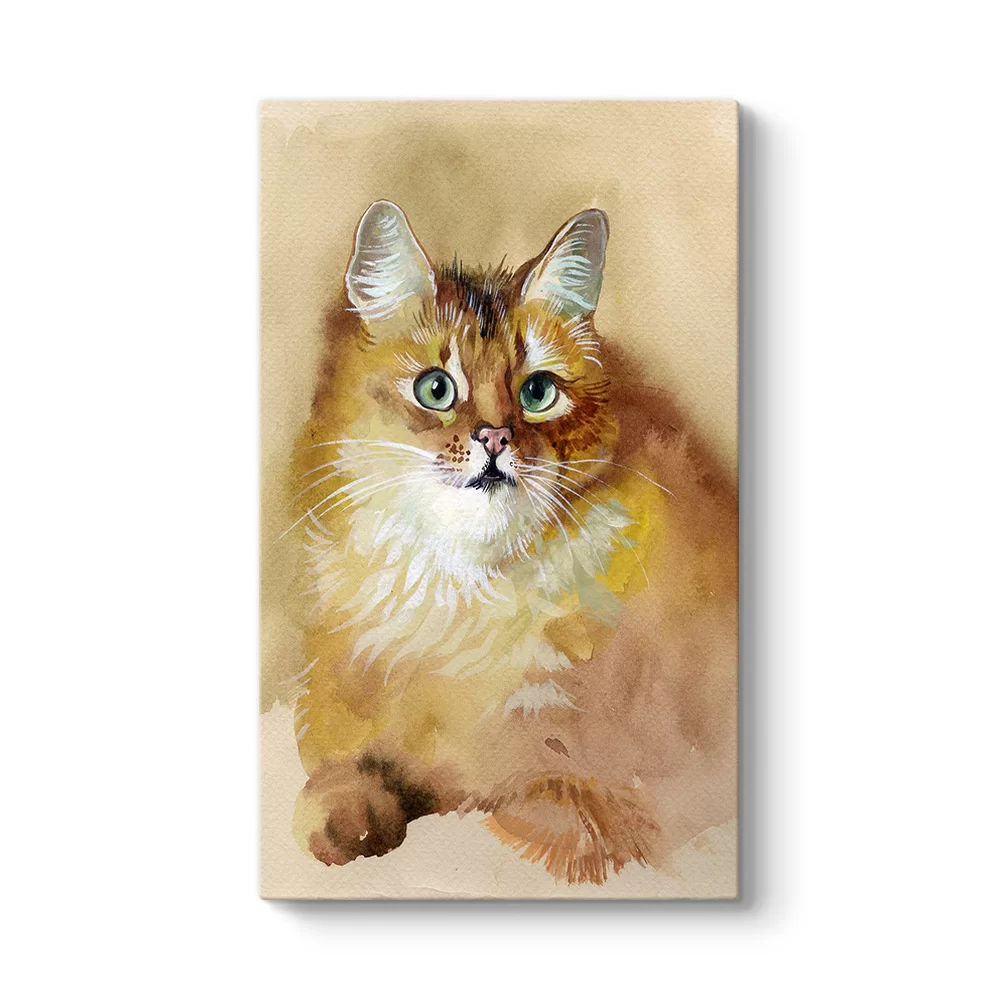Sulu Boya Sarı Kedi Tablosu - Model 35